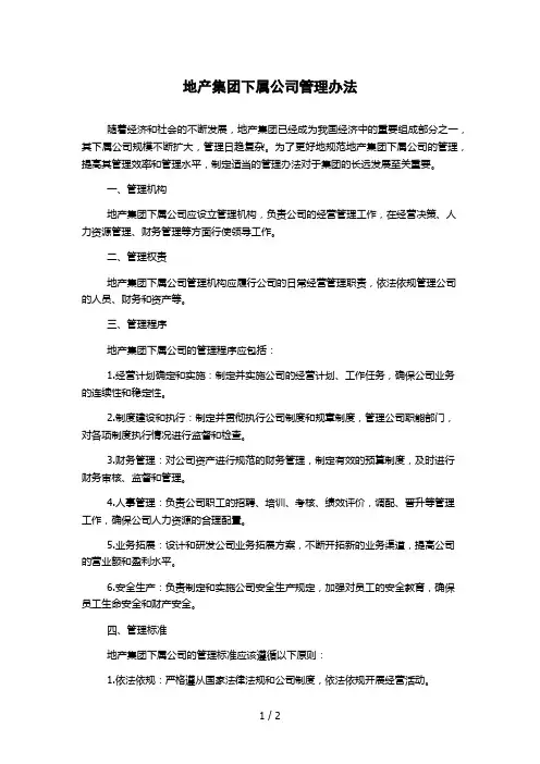 地产集团下属公司管理办法1000字