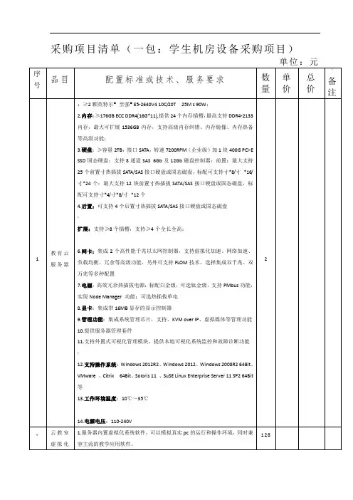采购项目清单(一包学生机房设备采购项目)