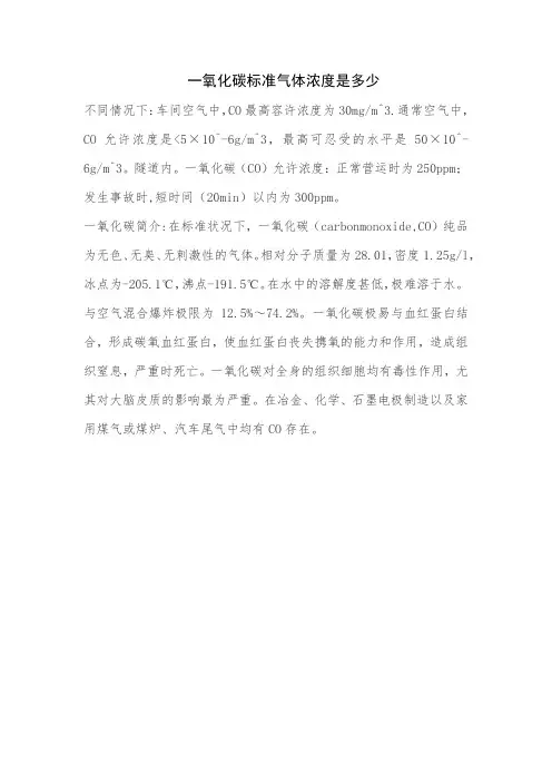 一氧化碳标准气体浓度是多少