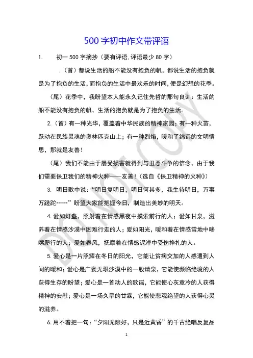 500字初中作文带评语