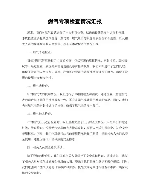 燃气专项检查情况汇报