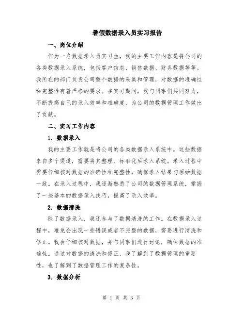 暑假数据录入员实习报告