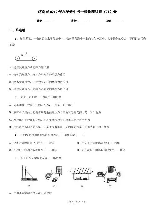 济南市2019年九年级中考一模物理试题(II)卷