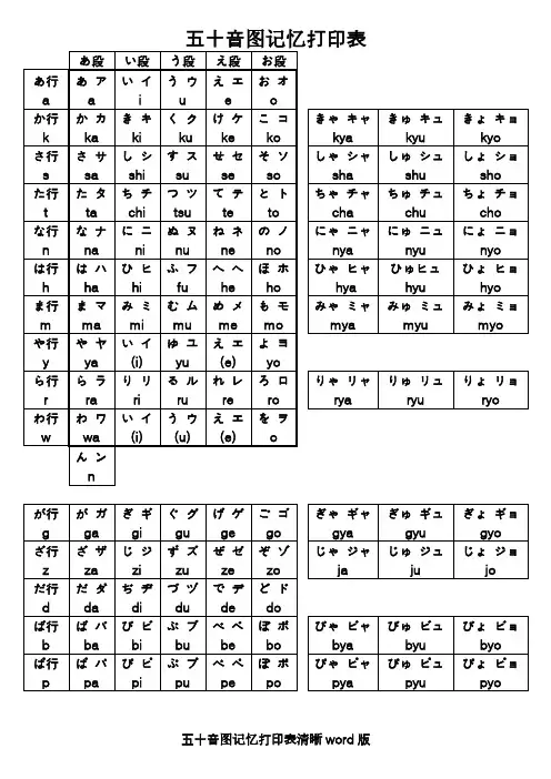 五十音图记忆打印表