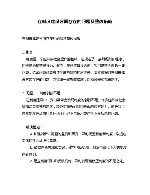 在制度建设方面存在的问题及整改措施