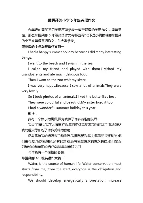 带翻译的小学6年级英语作文