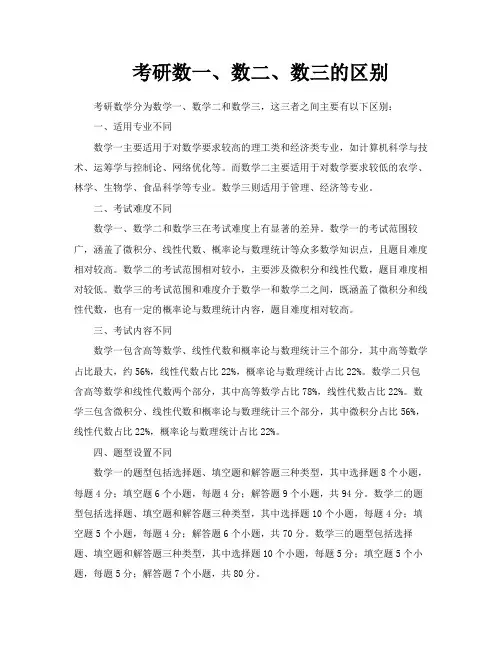 考研数一、数二、数三的区别