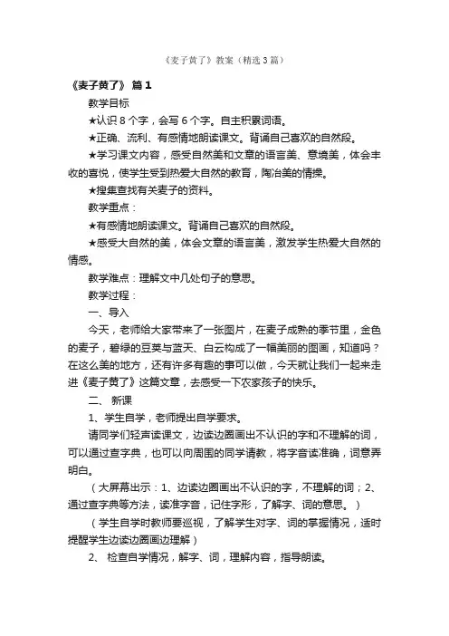 《麦子黄了》教案（精选3篇）