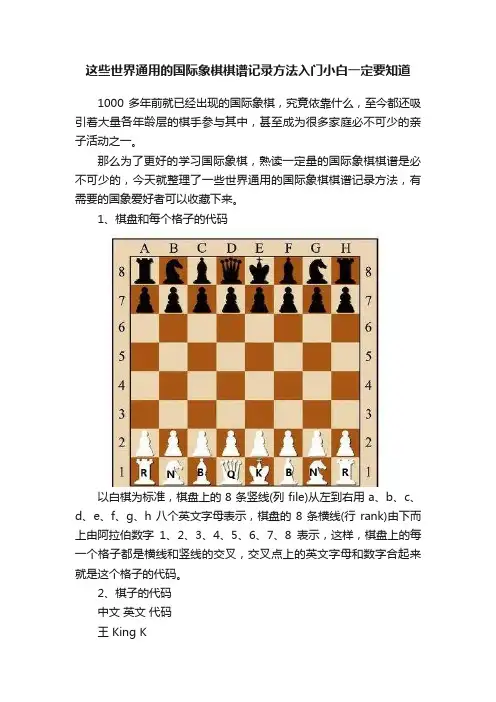 这些世界通用的国际象棋棋谱记录方法入门小白一定要知道