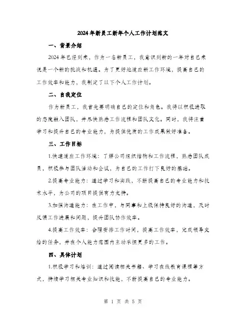 2024年新员工新年个人工作计划范文(二篇)