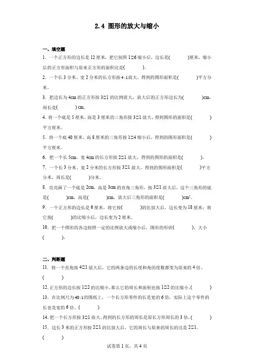 北师大版六年级数学下册双减课时作业-图形的放大与缩小(含答案)