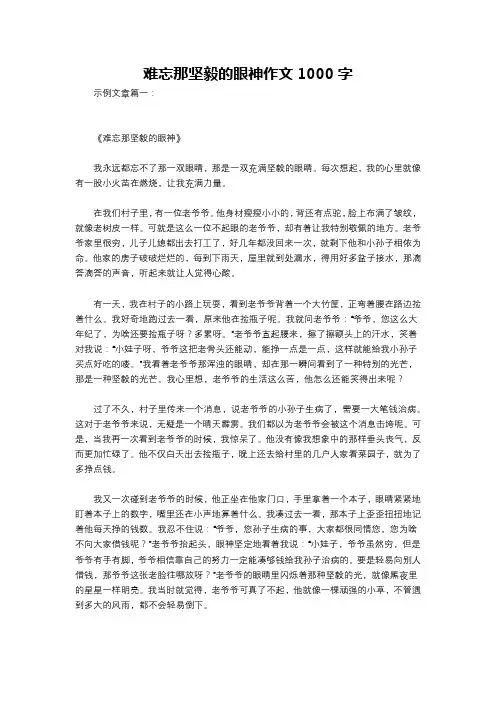 难忘那坚毅的眼神作文1000字