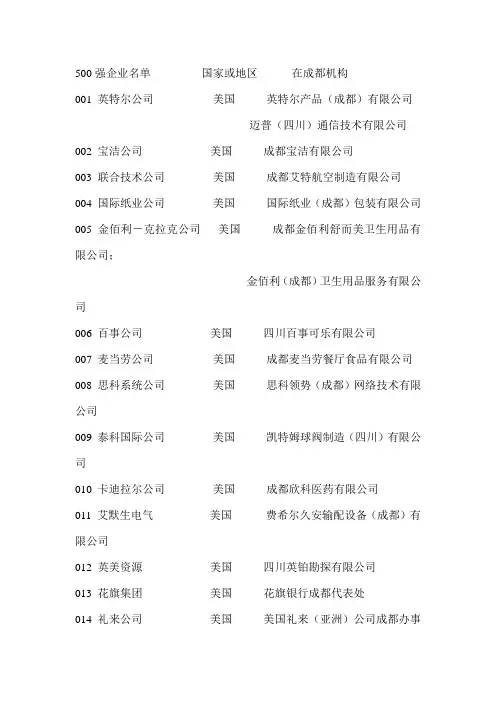 世界500强成都名单