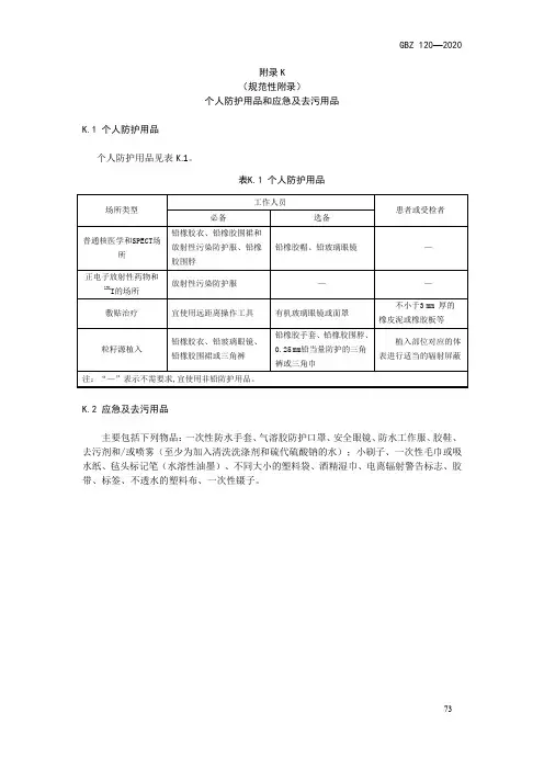 核医学放射个人防护用品和应急及去污用品、出院管理及陪护人员剂量控制的参考值