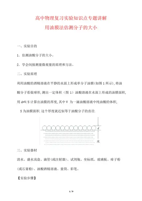 高中物理复习实验知识点专题讲解18---用油膜法估测分子的大小 含答案