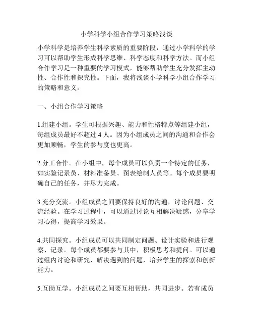 小学科学小组合作学习策略浅谈