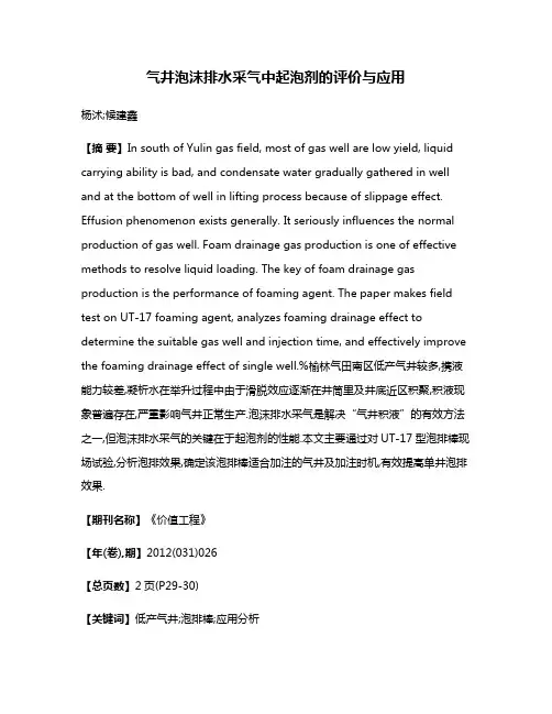 气井泡沫排水采气中起泡剂的评价与应用