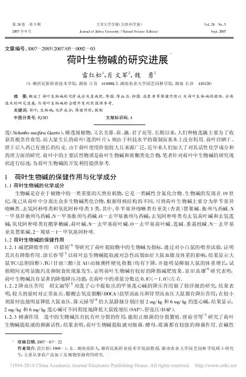 荷叶生物碱的研究进展_雷红松