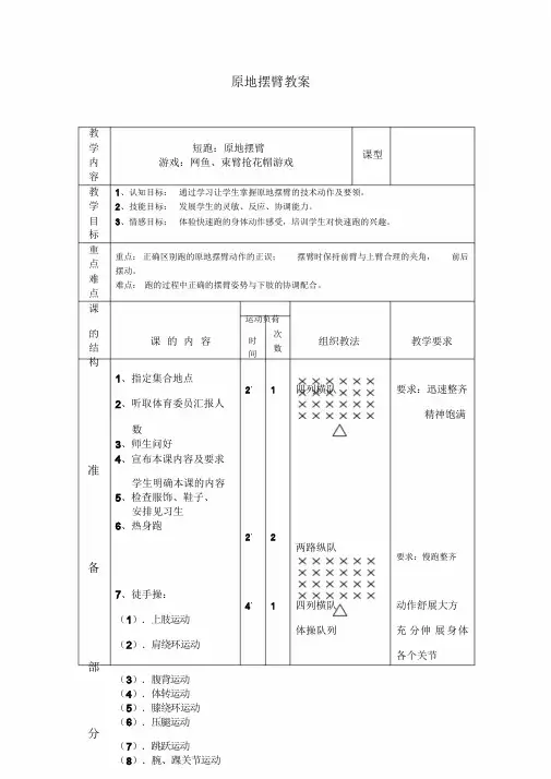 短跑—原地摆臂教案