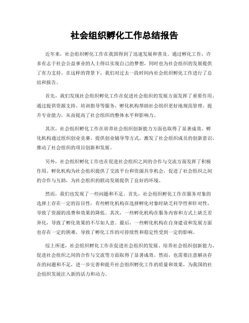 社会组织孵化工作总结报告