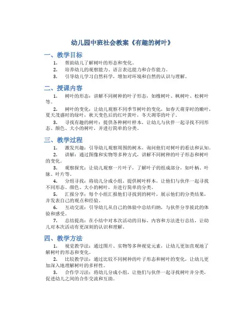 幼儿园中班社会教案《有趣的树叶》
