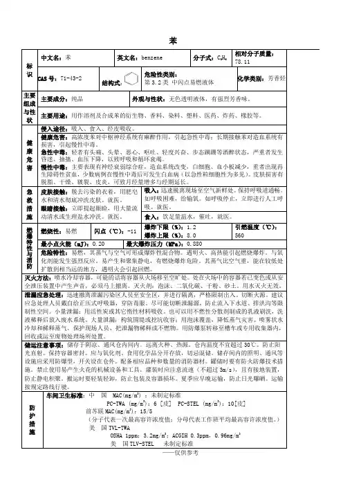 苯化学品安全技术说明书(MSDS)