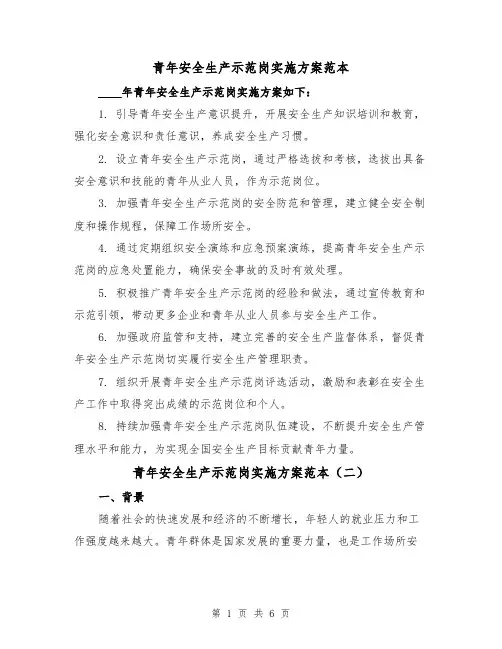青年安全生产示范岗实施方案范本（三篇）