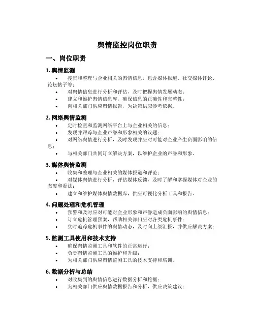 舆情监控岗位职责