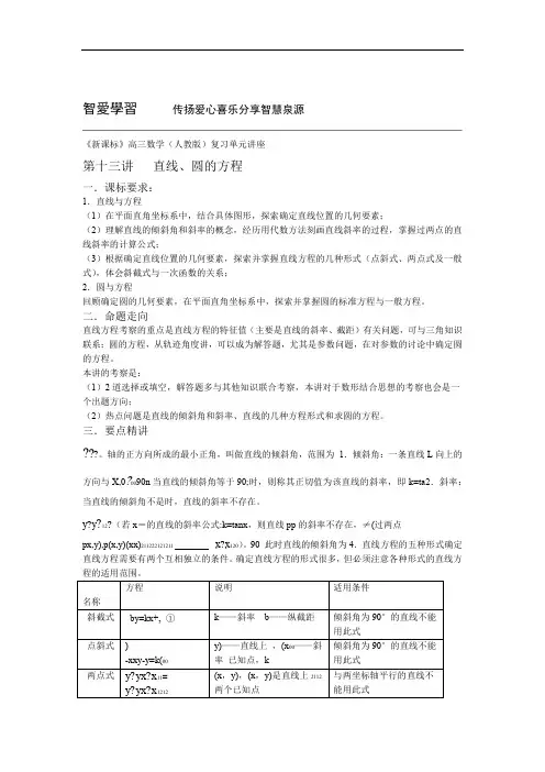 新课标高三数学人教版复习单元讲座  直线圆的方程