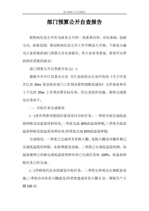 自查报告 部门预算公开自查报告