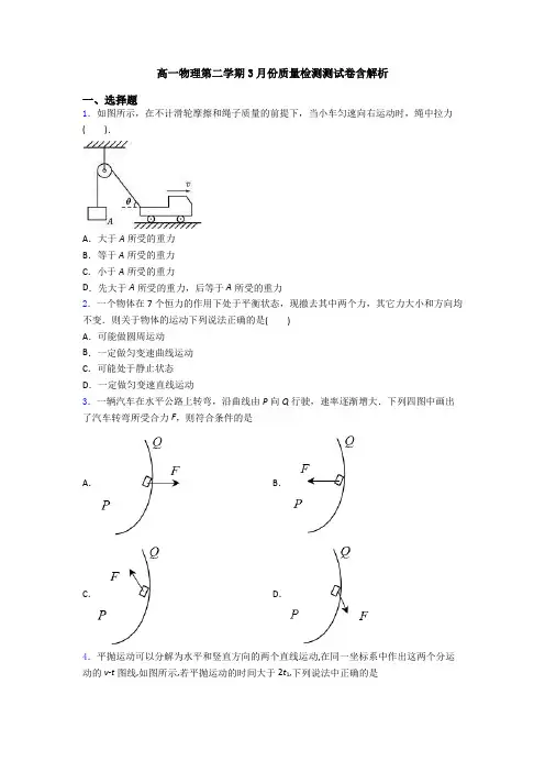 高一物理第二学期3月份质量检测测试卷含解析