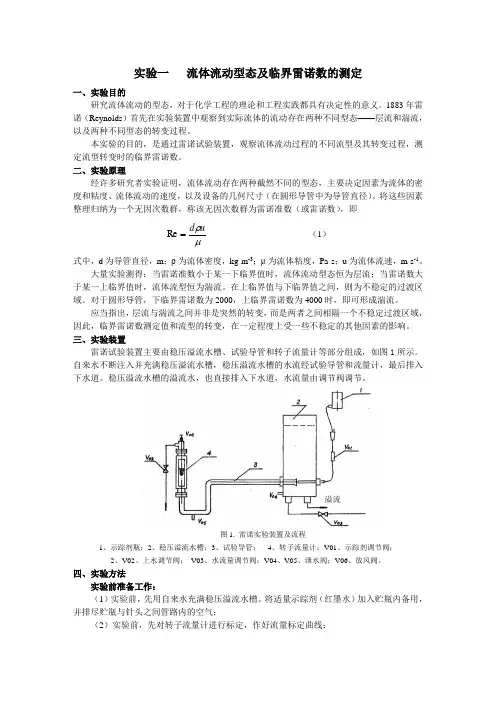 实验1---流体流动型态及临界雷诺数的测定