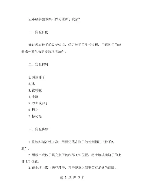 五年级实验教案：如何让种子发芽？