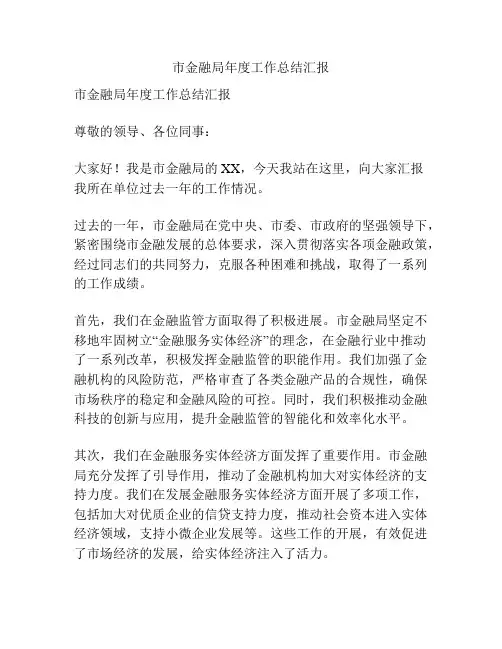 市金融局年度工作总结汇报
