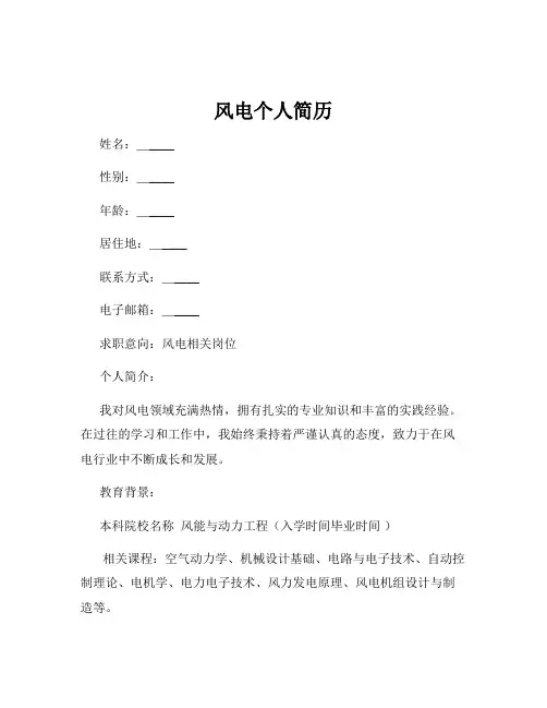 风电个人简历