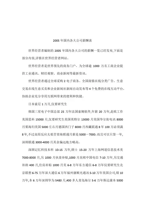 2005年国内各大公司薪酬表