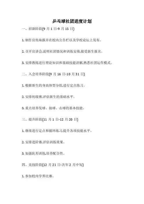 乒乓球社团进度计划