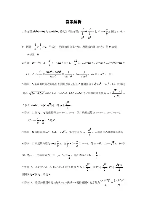 圆锥曲线十年高考题(带详细解析)