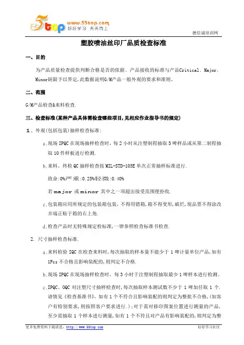 塑胶喷油丝印厂品质检查标准