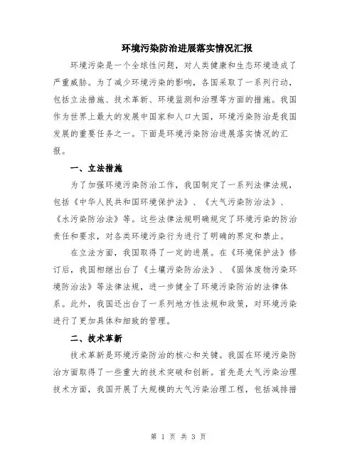 环境污染防治进展落实情况汇报