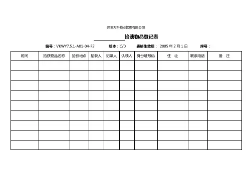 7.5.1-A01-04-F2 拾遗物品登记表