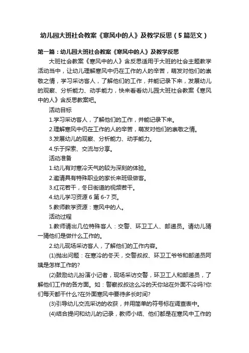 幼儿园大班社会教案《寒风中的人》及教学反思（5篇范文）