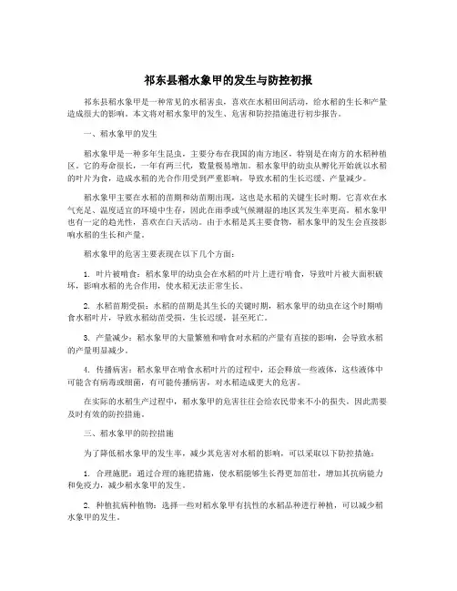 祁东县稻水象甲的发生与防控初报