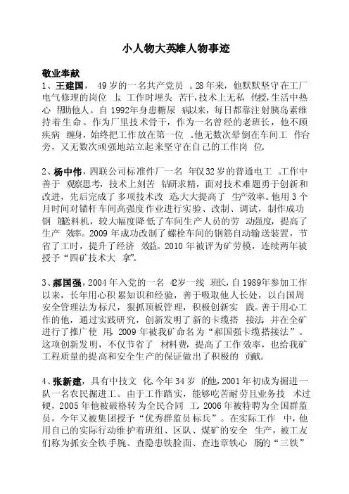 小人物大英雄人物事迹简介