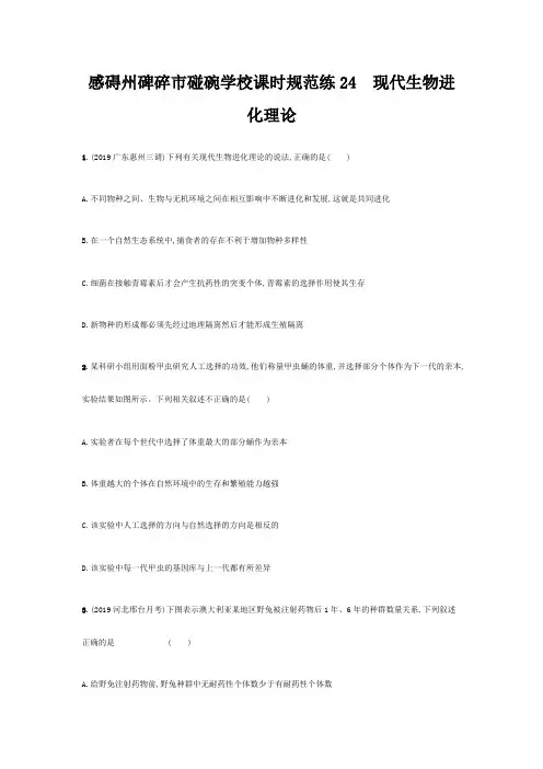 碑碎市碰碗学校高考生物一轮复习 课时规范练 现代生物进化理论(含解析)