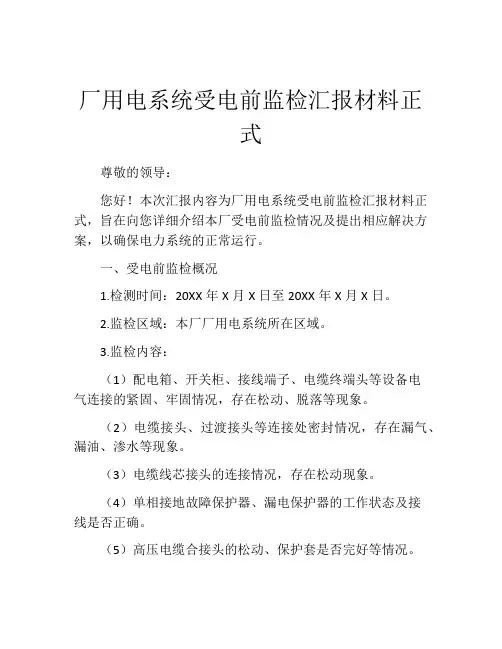 厂用电系统受电前监检汇报材料正式