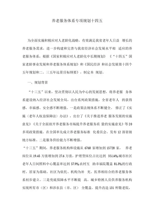 养老服务体系专项规划十四五