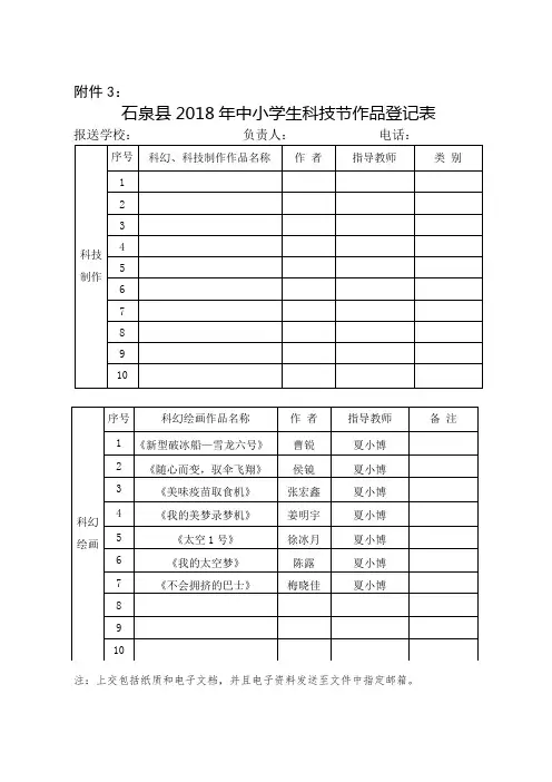 科技节作品登记表