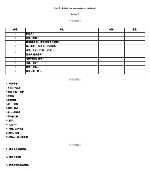 Unit 2 默写练习 人教版英语九年级全册 