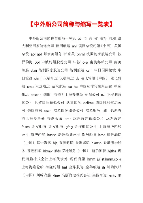【中外船公司简称与缩写一览表】
